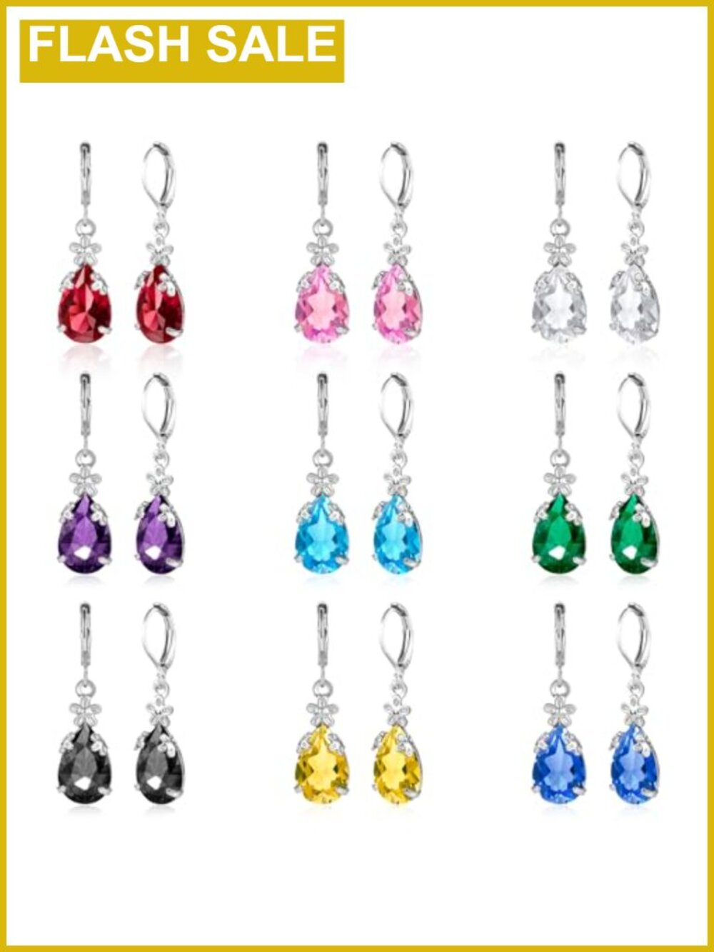 Dangle Earrings Set for Women 925 Silver Plated Leverback Drop Cubic Zirconia